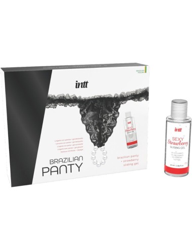 INTT - BRAZILIAN BLACK PANTY WITH PEARLS AND LUBRICANT GEL 50ML