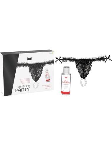 INTT - BRAZILIAN BLACK PANTY WITH PEARLS AND LUBRICANT GEL 50ML