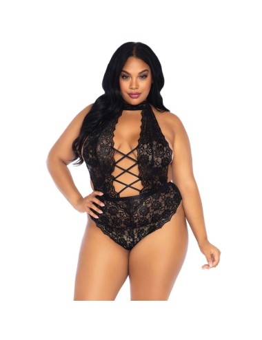 LEG AVENUE FLORAL LACE CROTHLESS TEDDY PLUS SIZE