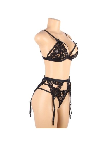 SUBBLIME - SET THREE PIECES SET BRA + GARTER BELT + THONG S/M