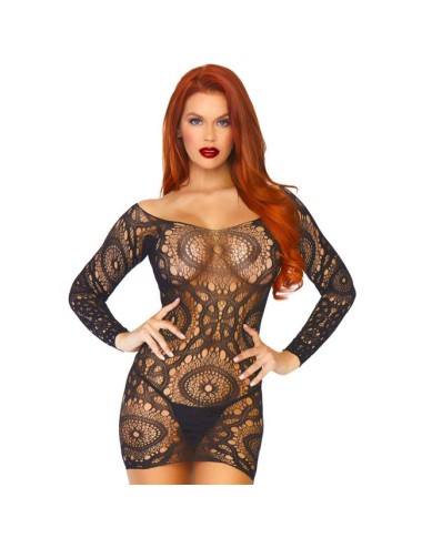 LEG AVENUE LACE LONG SLEEVED MINI DRESS ONE SIZE