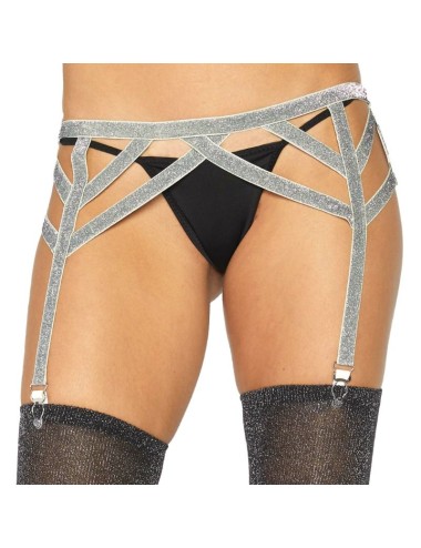 LEG AVENUE SILVER LUREX ELASTIC GARTER BELT ONE SIZE