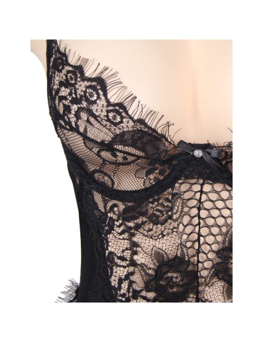 SUBBLIME - QUEEN PLUS FLORAL LACE AND FRINGED BLACK TEDDY