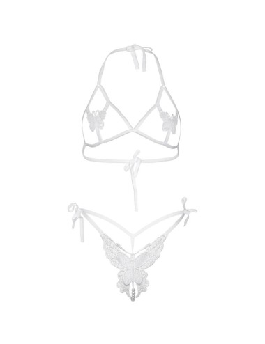 LEG AVENUE - TWO PIECES SET BRA AND PANTY OF BUTTERFLIES & PEARLS ONE SIZE - WHITE