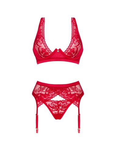 OBSESSIVE - LACELOVE SET THREE PIECES RED XS/S