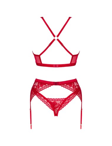 OBSESSIVE - LACELOVE SET THREE PIECES RED XS/S