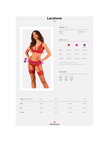 OBSESSIVE - LACELOVE SET THREE PIECES RED XS/S