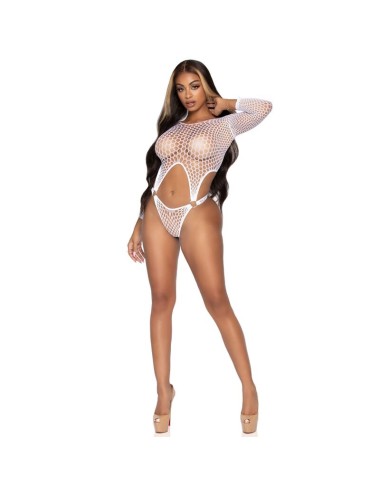 LEG AVENUE TOP BODYSUIT WITH THONG BACK ONE SIZE - WHITE