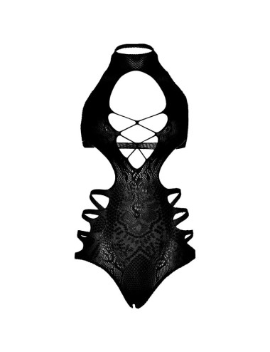 LEG AVENUE CUT OUT STRAPPY BODYSUIT ONE SIZE - BLACK