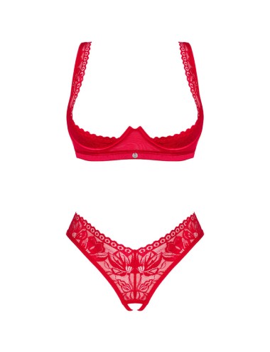 OBSESSIVE - ENSEMBLE LACELOVE DEUX PIÈCES CUPLESS ROUGE XS/S