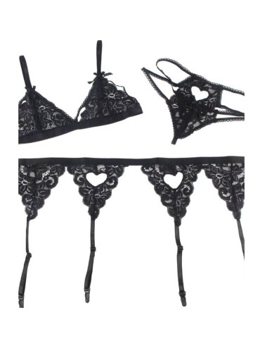 SUBBLIME - SET THREE PIECES SET BRA + GARTER BELT + THONG S/M
