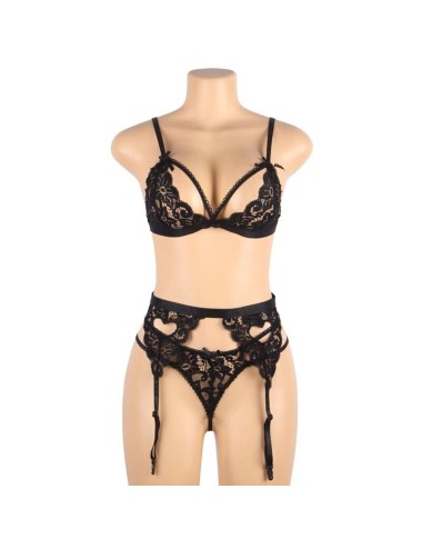 SUBBLIME - SET THREE PIECES SET BRA + GARTER BELT + THONG S/M
