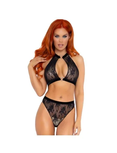 LEG AVENUE TWO PIECES SET HALTER TOP AND PANTIES BLACK M/L