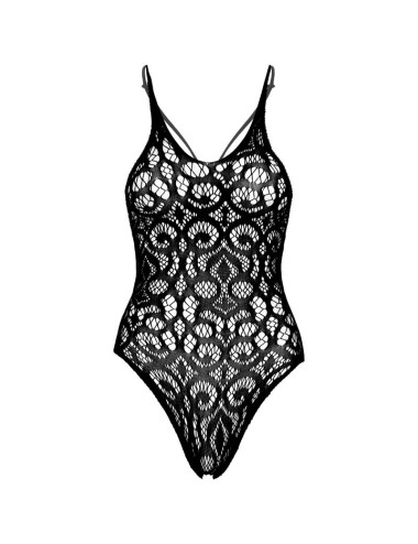 LEG AVENUE - SEAMLESS SCROLL LACE TEDDY - BLACK