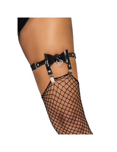 LEG AVENUE - HIGH VEGAN LEATHER GARTER GARTER ONE SIZE - BLACK