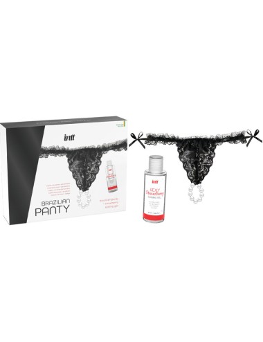 INTT RELEASES - BRAZILIAN BLACK PANTY WITH PEARLS AND LUBRICANT GEL 50 ML