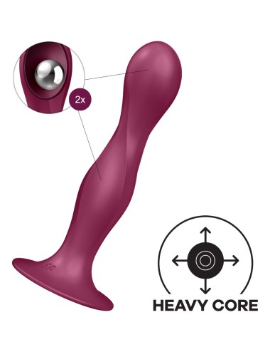 SATISFYER - DOUBLE BALL-R SILICONE DILDO GARNET