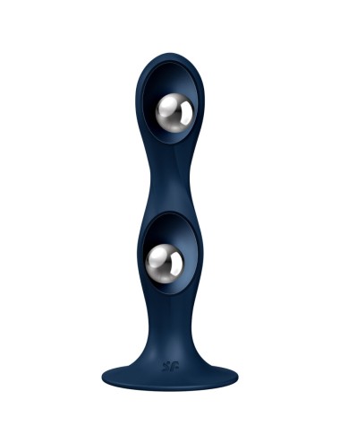 SATISFYER - DOUBLE BALL-R SILICONE DILDO BLUE