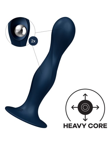 SATISFYER - DOUBLE BALL-R SILICONE DILDO BLUE