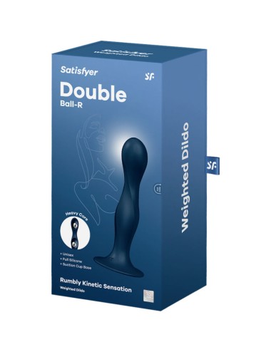 SATISFYER - DOUBLE BALL-R SILICONE DILDO BLUE