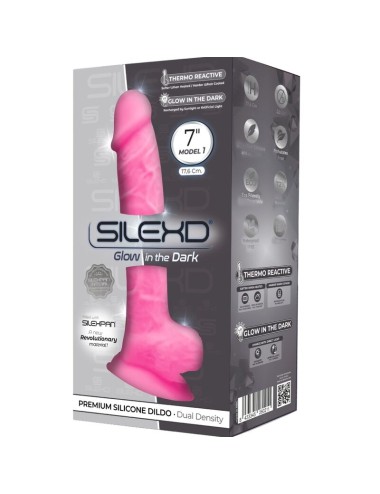 SILEXD - MODEL 1 REALISTIC PENIS PREMIUM SILICONE SILEXPAN FLUORESCENT PINK 17.5 CM
