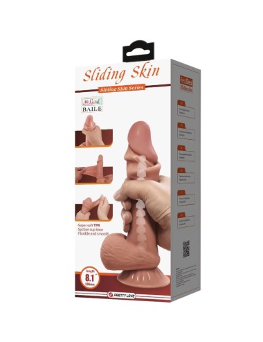 PRETTY LOVE - SLIDING SKIN SERIES REALISTIC DILDO WITH SLIDING BROWN SKIN SUCTION CUP 19.4 CM