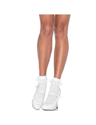 LEG AVENUE - WHITE LACE RUFFLE SOCKS