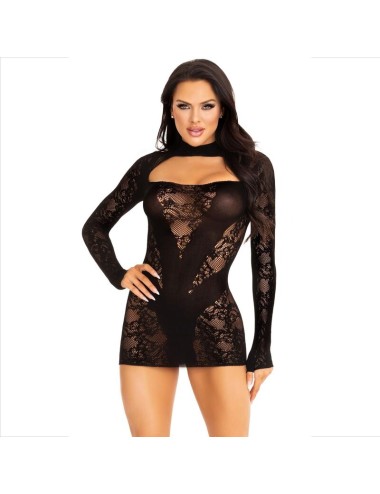 LEG AVENUE - MINI DRESS WITH LACE LONG SLEEVE BLACK