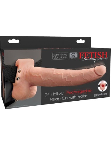 FETISH FANTASY SERIES - ADJUSTABLE HARNESS REALISTIC PENIS WITH BALLS RECHARGEABLE AND VIBRATOR 23 CM