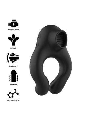 BLACK&SILVER - SILICONE VIBRATOR RING 3 MOTORS RECHARGEABLE BLACK