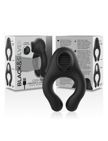 BLACK&SILVER - SILICONE VIBRATOR RING 3 MOTORS RECHARGEABLE BLACK