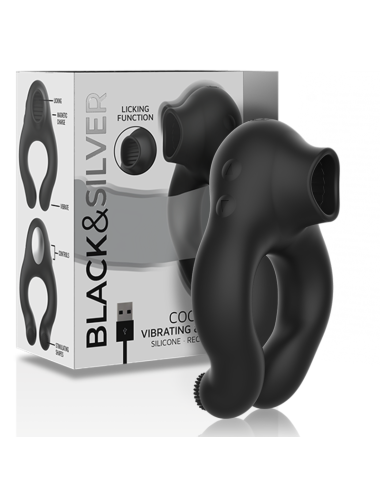 BLACK&SILVER - SILICONE VIBRATOR RING 3 MOTORS RECHARGEABLE BLACK