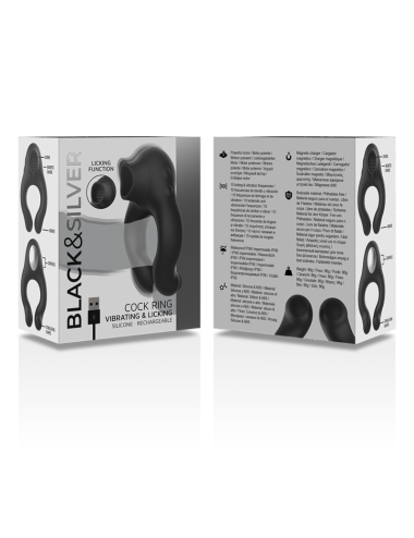 BLACK&SILVER - SILICONE VIBRATOR RING 3 MOTORS RECHARGEABLE BLACK