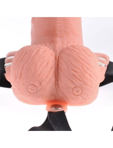FETISH FANTASY SERIES - ADJUSTABLE HARNESS REMOTE CONTROL REALISTIC PENIS WITH RECHARGEABLE TESTICLES AND VIBRATOR 15 CM