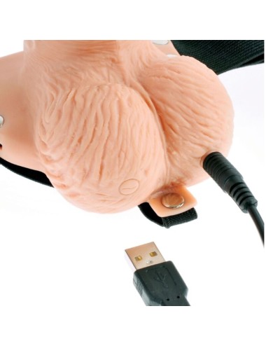 FETISH FANTASY SERIES - ADJUSTABLE HARNESS REMOTE CONTROL REALISTIC PENIS WITH RECHARGEABLE TESTICLES AND VIBRATOR 15 CM