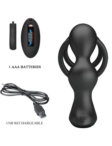 PRETTY LOVE - MARSHALL PENIS RING WITH VIBRATORY ANAL PLUG WITH REMOTE CONTROL