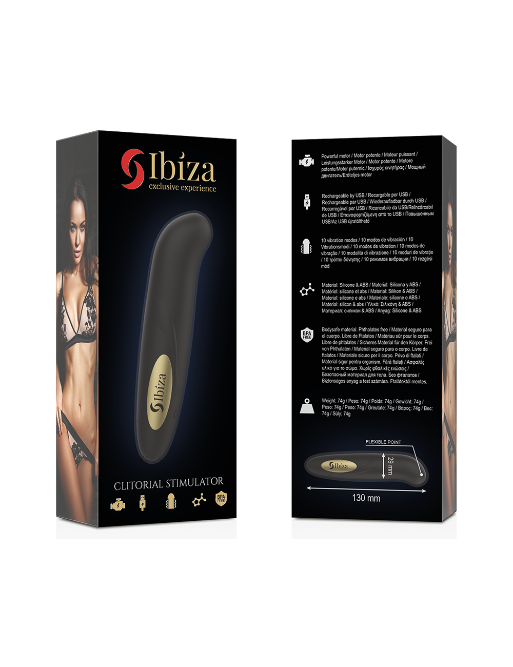 IBIZA - CLIT STIMULATOR USB CHARGER 10 VIBRATION MODES GOLDEN 13 X 2,9