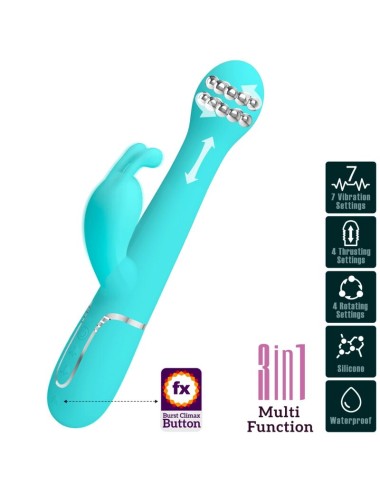 PRETTY LOVE - DEJON RABBIT VIBRATOR 3 IN 1 MULTIFUNCTION AQUA GREEN