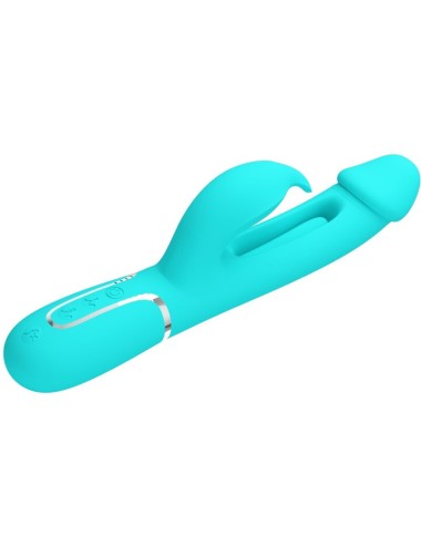 PRETTY LOVE - KAMPAS RABBIT 3 IN 1 MULTIFUNCTION VIBRATOR WITH TONGUE AQUA GREEN