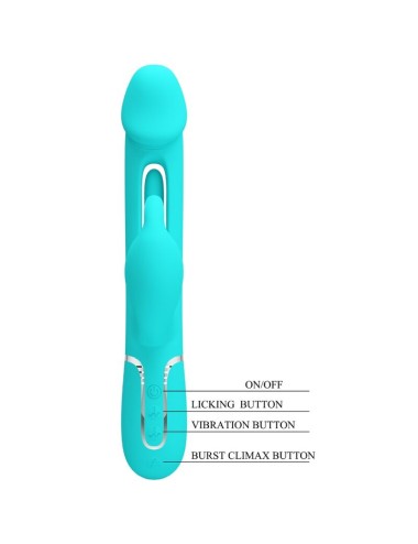 PRETTY LOVE - KAMPAS RABBIT 3 IN 1 MULTIFUNCTION VIBRATOR WITH TONGUE AQUA GREEN