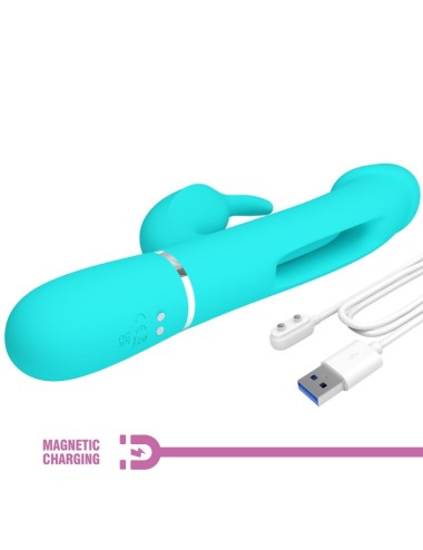 PRETTY LOVE - KAMPAS RABBIT 3 IN 1 MULTIFUNCTION VIBRATOR WITH TONGUE AQUA GREEN