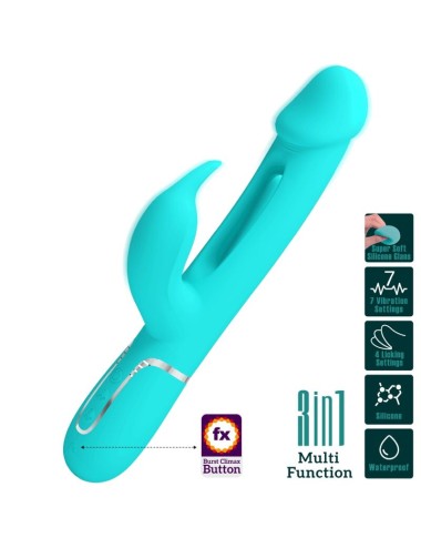 PRETTY LOVE - KAMPAS RABBIT 3 IN 1 MULTIFUNCTION VIBRATOR WITH TONGUE AQUA GREEN