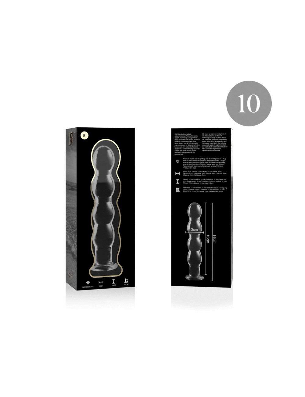 NEBULA SERIES BY IBIZA - MODEL 10 DILDO BOROSILICATE GLASS CLEAR 16.5 CM -O- 3.5 CM