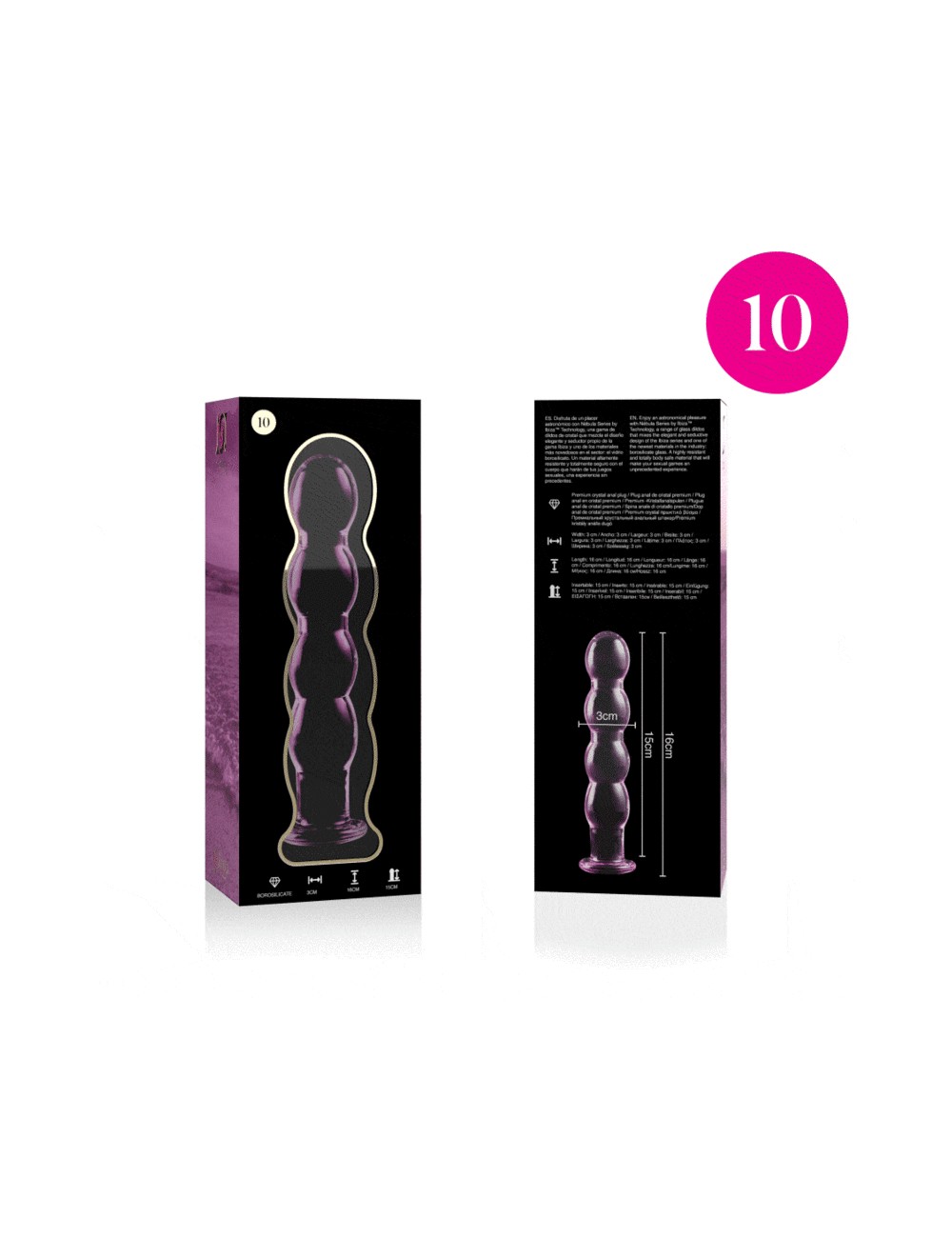 NEBULA SERIES BY IBIZA - MODEL 10 DILDO BOROSILICATE GLASS PINK 16.5 CM -O- 3.5 CM