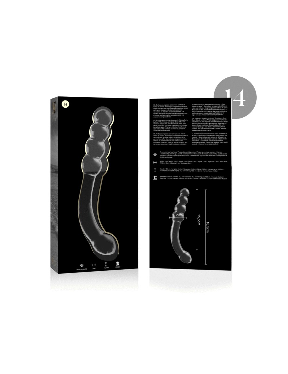 NEBULA SERIES BY IBIZA - MODEL 14 DILDO BOROSILICATE GLASS CLEAR 18.5 CM -O- 3 CM