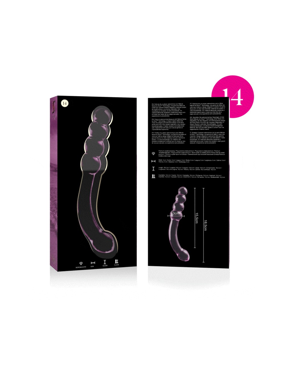 NEBULA SERIES BY IBIZA - MODEL 14 DILDO BOROSILICATE GLASS PINK 18.5 CM -O- 3 CM