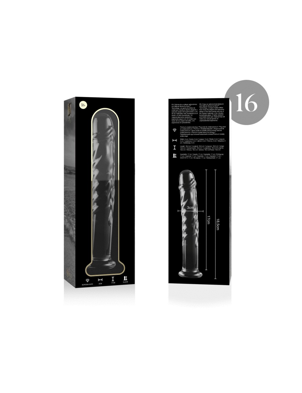 NEBULA SERIES BY IBIZA - MODEL 16 DILDO BOROSILICATE GLASS CLEAR 18.5 CM -O- 3 CM