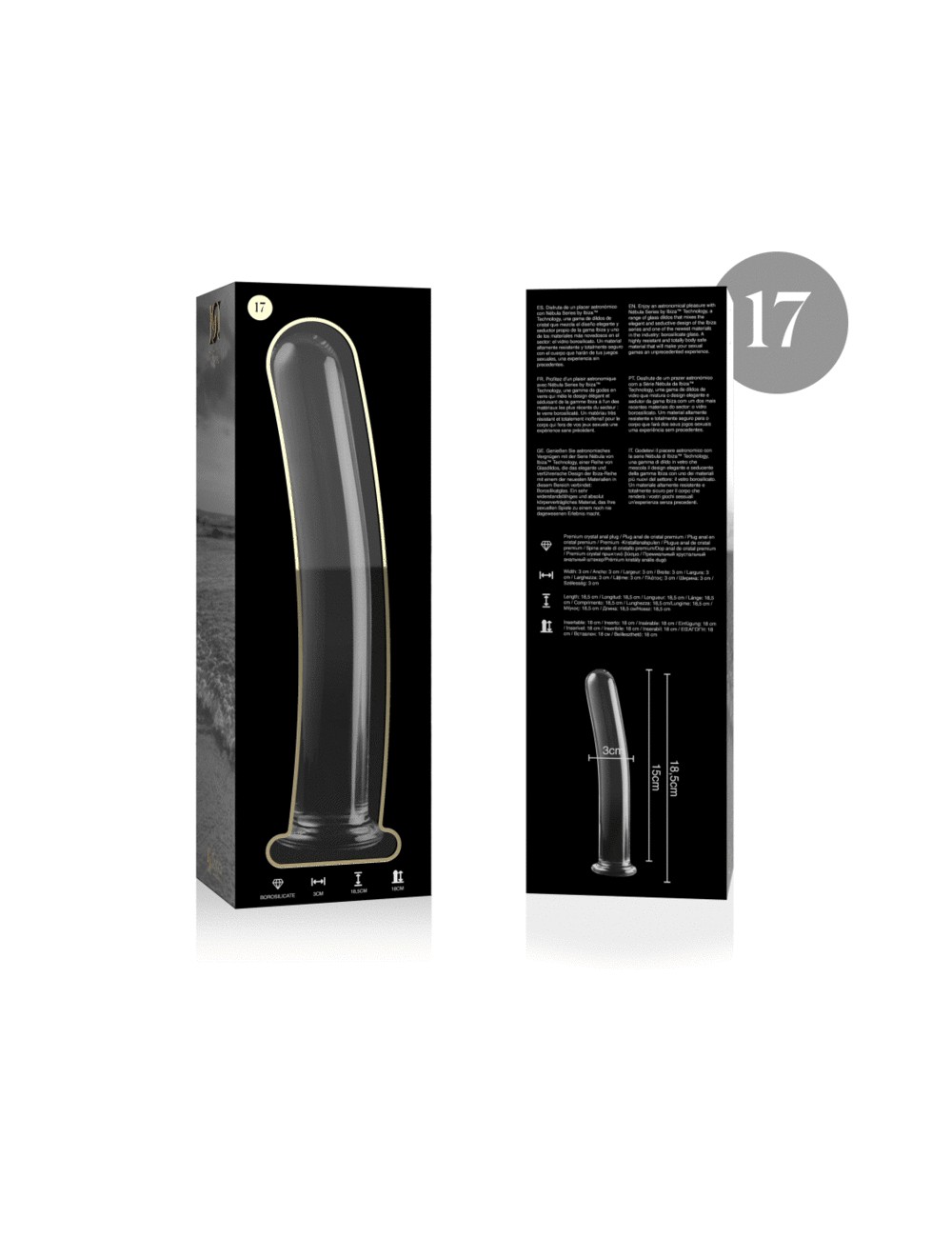 NEBULA SERIES BY IBIZA - MODEL 17 DILDO BOROSILICATE GLASS CLEAR 18.5 CM -O- 3 CM