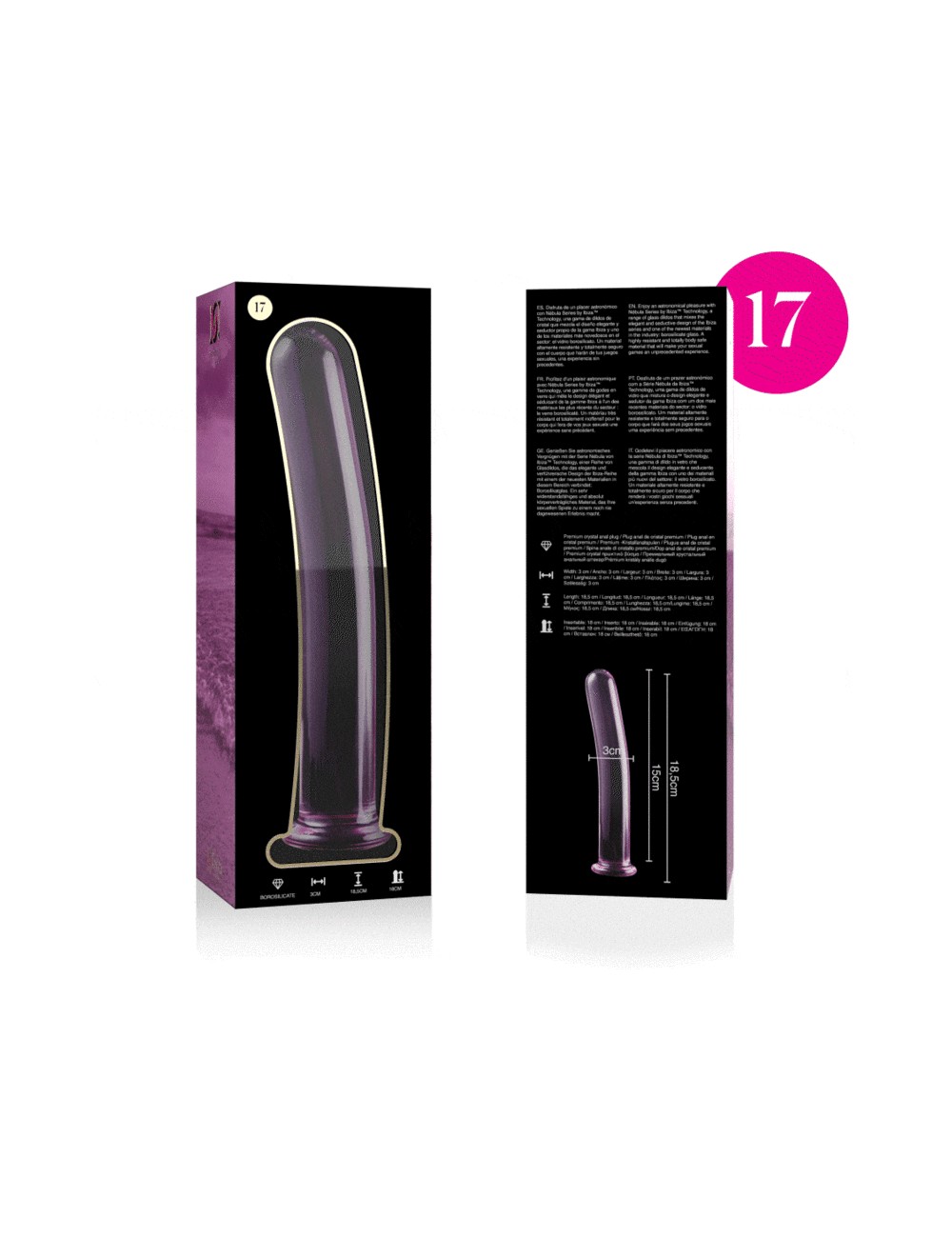 NEBULA SERIES BY IBIZA - MODEL 17 DILDO BOROSILICATE GLASS PINK 18.5 CM -O- 3 CM