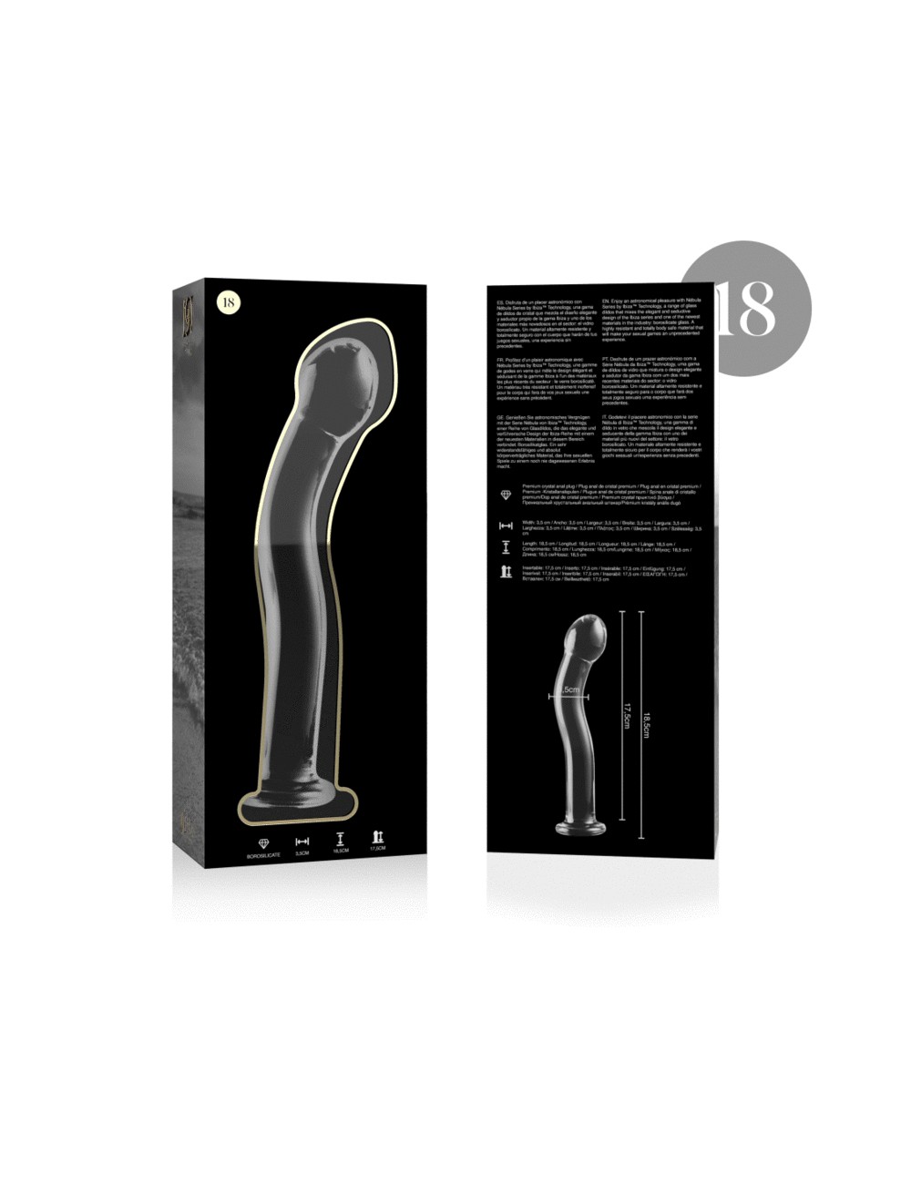 NEBULA SERIES BY IBIZA - MODEL 18 DILDO BOROSILICATE GLASS CLEAR 18.5 CM -O- 3.5 CM